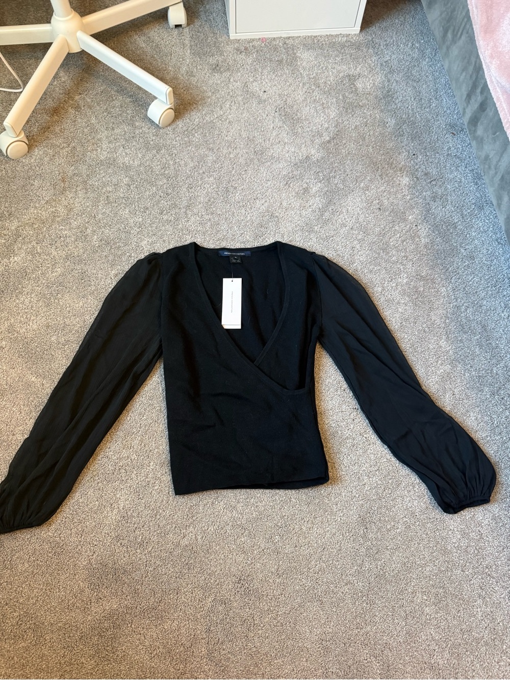 French Connection Black Wrap-Style Long Sleeve Top